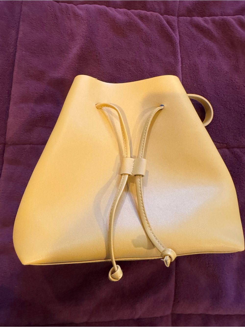 Honey Yellow Faux Leather Drawstring Bucket Bag - Women